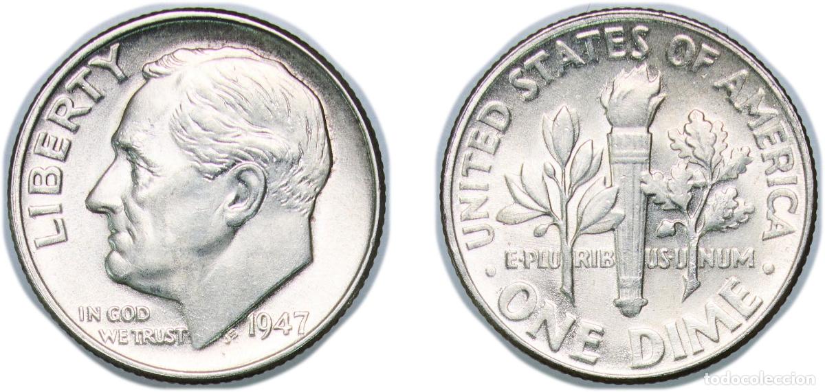 Monedas antiguas de Am&eacute;rica: United States Federal republic 1947 1 Dime &rdquo;Roosevelt Silver Dime&rdquo; Silver (.900) United States Mint