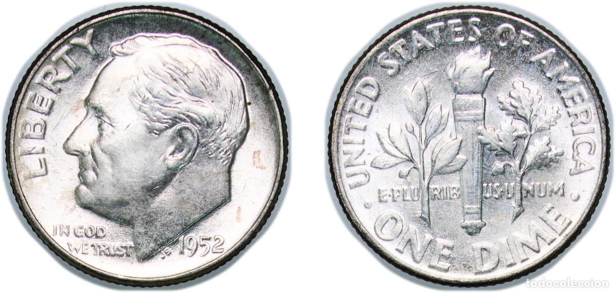 Monedas antiguas de Am&eacute;rica: United States Federal republic 1952 1 Dime &rdquo;Roosevelt Silver Dime&rdquo; Silver (.900) United States Mint