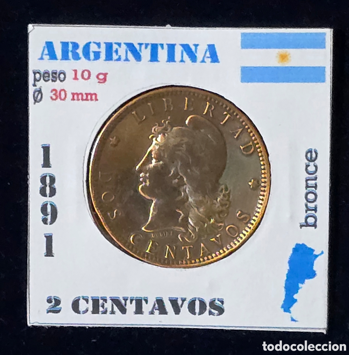 Monedas antiguas de Am&eacute;rica: Argentina 2 Centavos de 1891 PATAGON