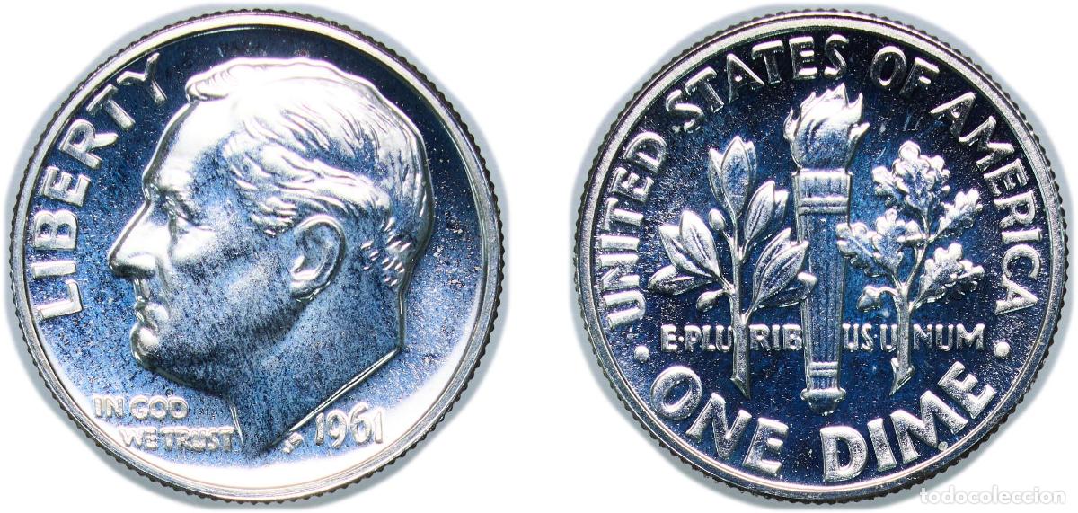 Monedas antiguas de Am&eacute;rica: United States Federal republic 1961 1 Dime &rdquo;Roosevelt Silver Dime&rdquo; Silver (.900) United States Mint