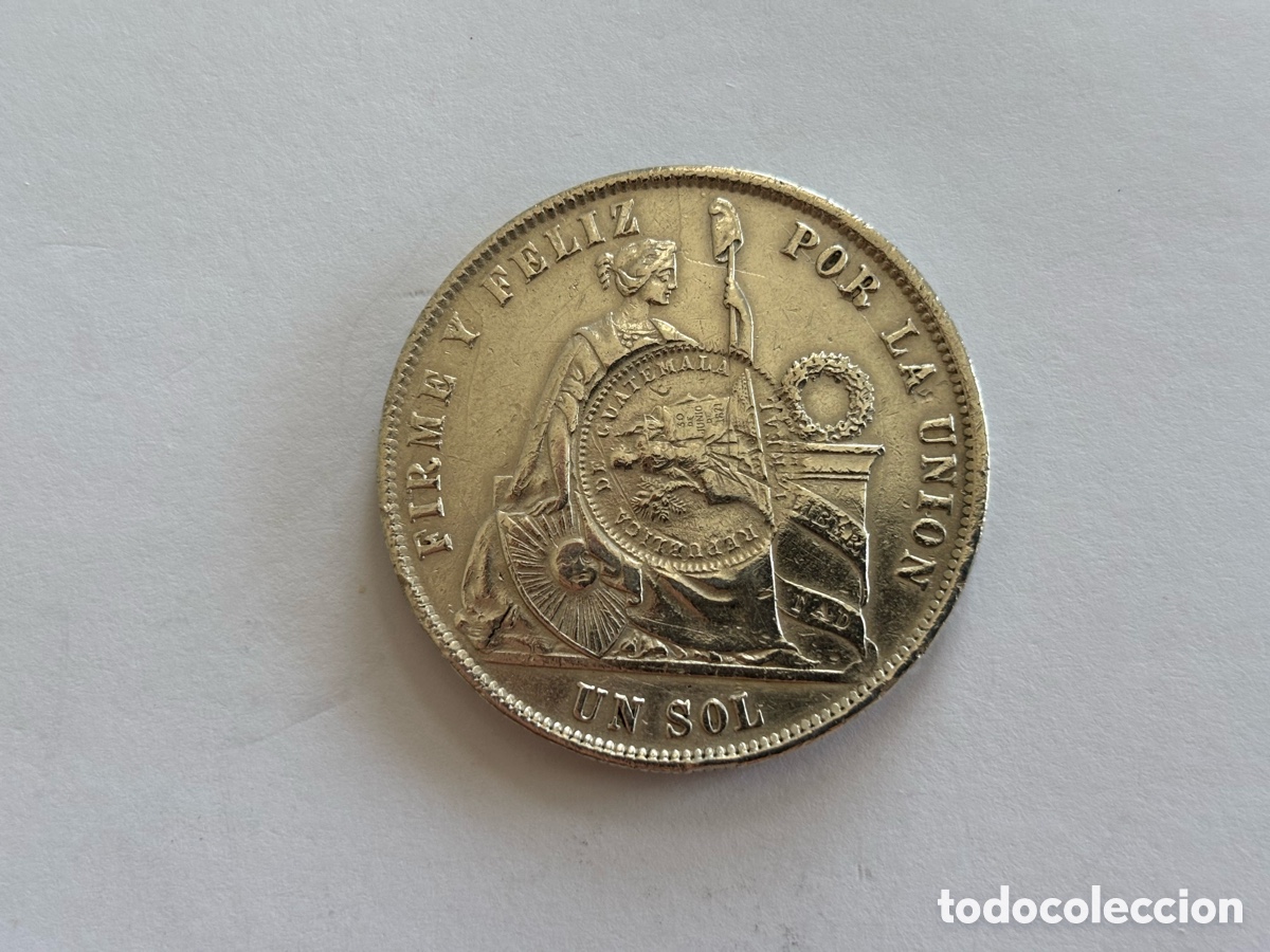 Monedas antiguas de Am&eacute;rica: GUATEMALA * 1 PESO 1894 CON RESELLOS SOBRE 1 SOL DEL PERU* PLATA