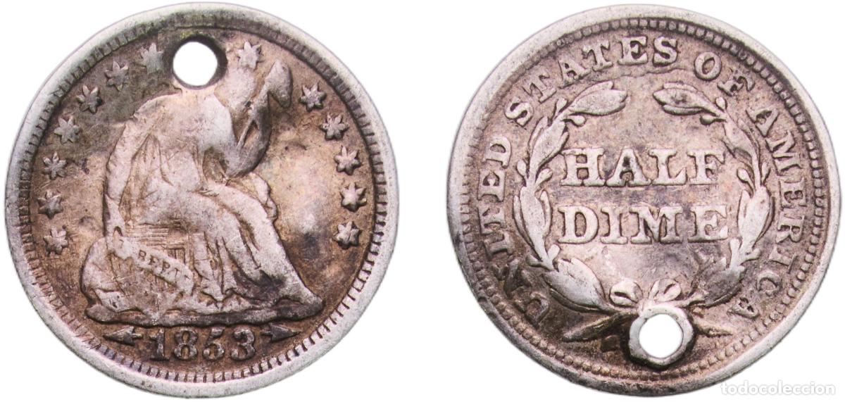 Monedas antiguas de Am&eacute;rica: United States Federal republic 1853 &frac12; Dime &rdquo;Seated Liberty Half Dime&rdquo; (arrows at date) Silver (.900
