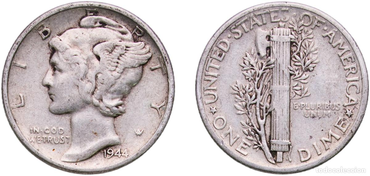 Monedas antiguas de Am&eacute;rica: United States Federal republic 1944 1 Dime &rdquo;Mercury Dime&rdquo; Silver (.900) Philadelphia Mint (23141000