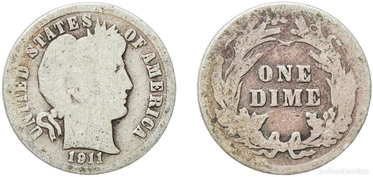 Monedas antiguas de Am&eacute;rica: United States Federal republic 1911 1 Dime &rdquo;Barber Dime&rdquo; Silver (.900) (.100 copper) Philadelphia M