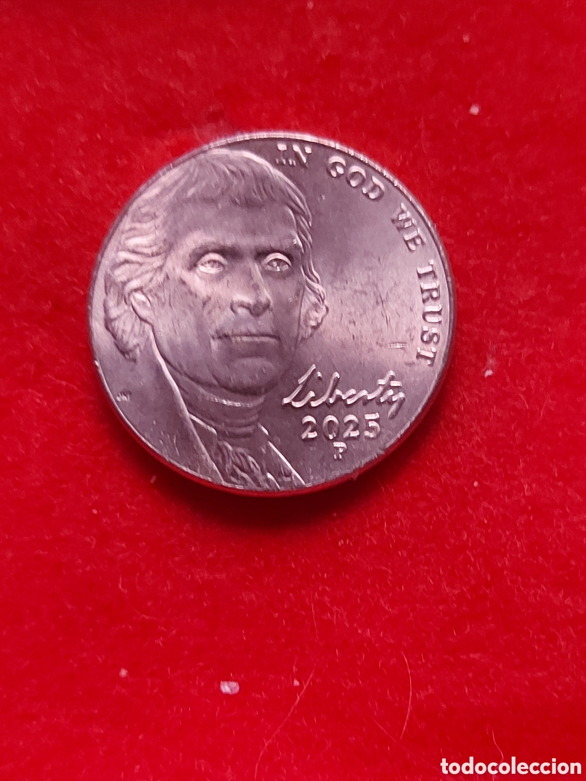 Monedas antiguas de Am&eacute;rica: MONEDA USA 5 CENTAVOS FIVE CENTS ESTADOS UNIDOS 2025 P JEFFERSON