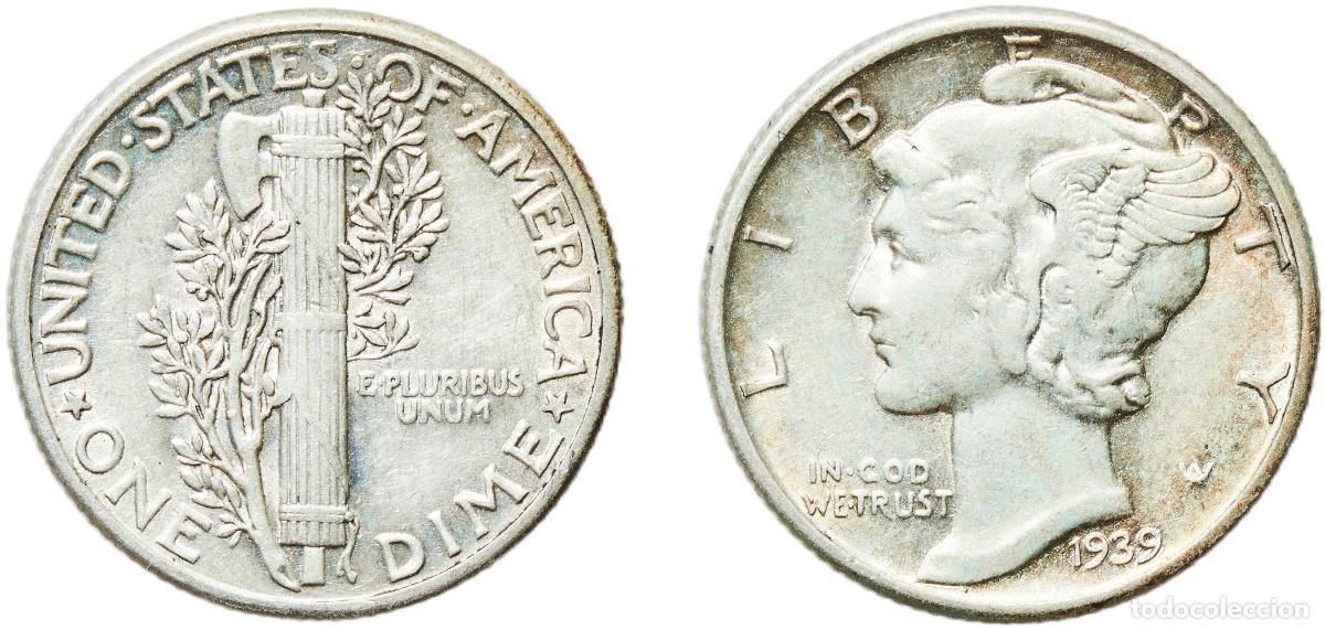 Monedas antiguas de Am&eacute;rica: United States Federal republic 1939 1 Dime &rdquo;Mercury Dime&rdquo; Silver (.900) Philadelphia Mint (67749321