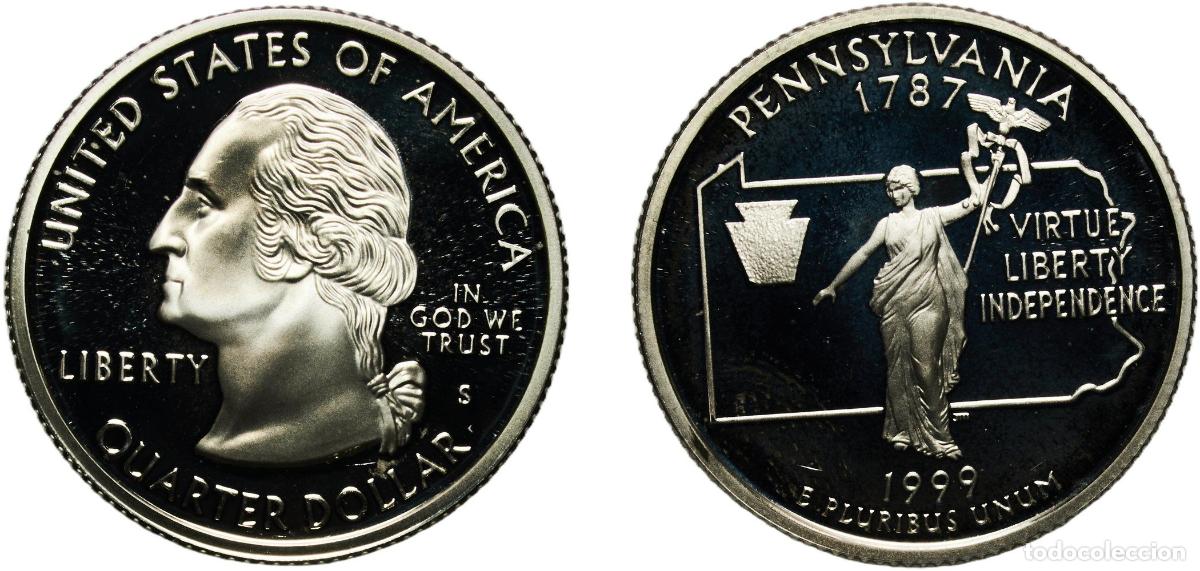 Monedas antiguas de Am&eacute;rica: United States Federal republic 1999 S &frac14; Dollar &rdquo;Washington Quarter&rdquo; (Pennsylvania - Silver Proof) S