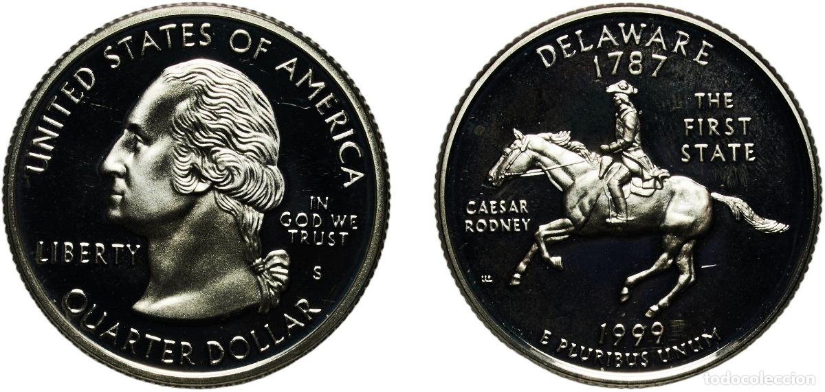 Monedas antiguas de Am&eacute;rica: United States Federal republic 1999 S &frac14; Dollar &rdquo;Washington Quarter&rdquo; (Delaware - Silver Proof) Silve