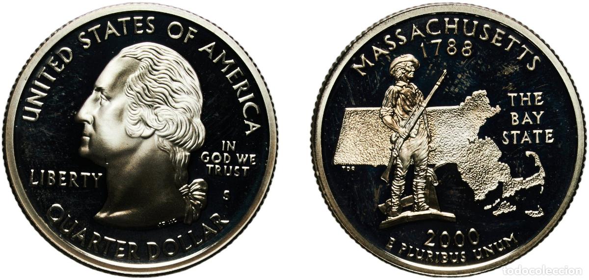 Monedas antiguas de Am&eacute;rica: United States Federal republic 2000 S &frac14; Dollar &rdquo;Washington Quarter&rdquo; (Massachusetts - Silver Proof)