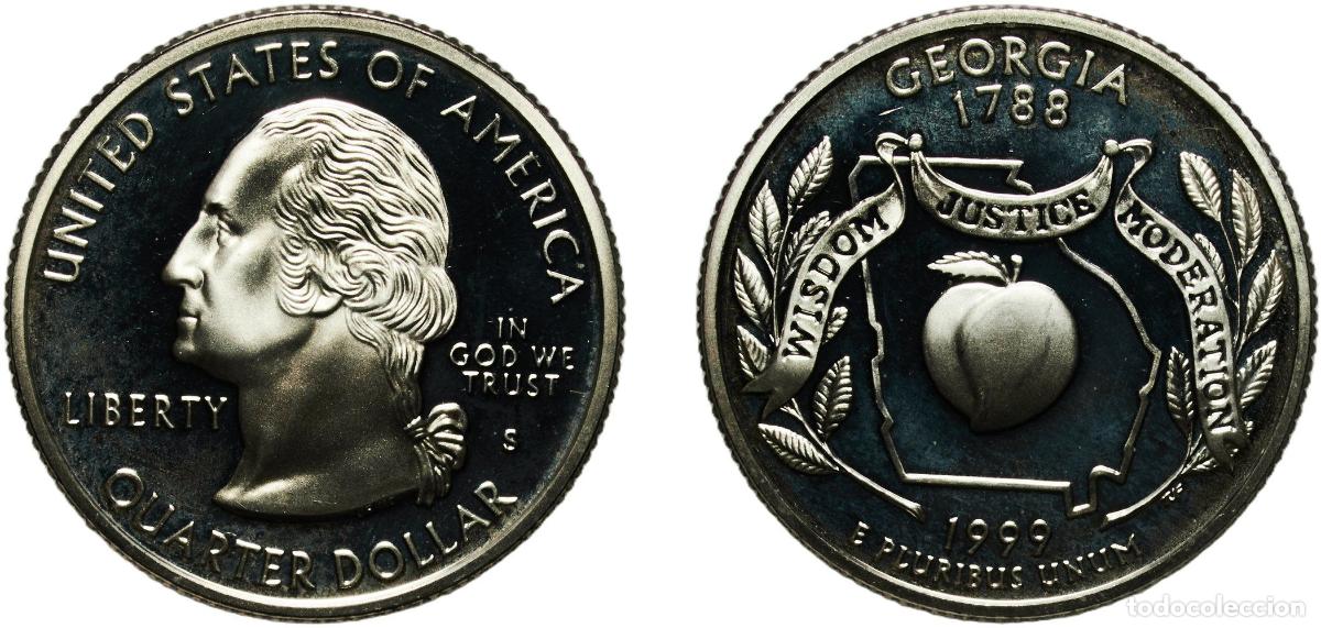 Monedas antiguas de Am&eacute;rica: United States Federal republic 1999 S &frac14; Dollar &rdquo;Washington Quarter&rdquo; (Georgia - Silver Proof) Silver
