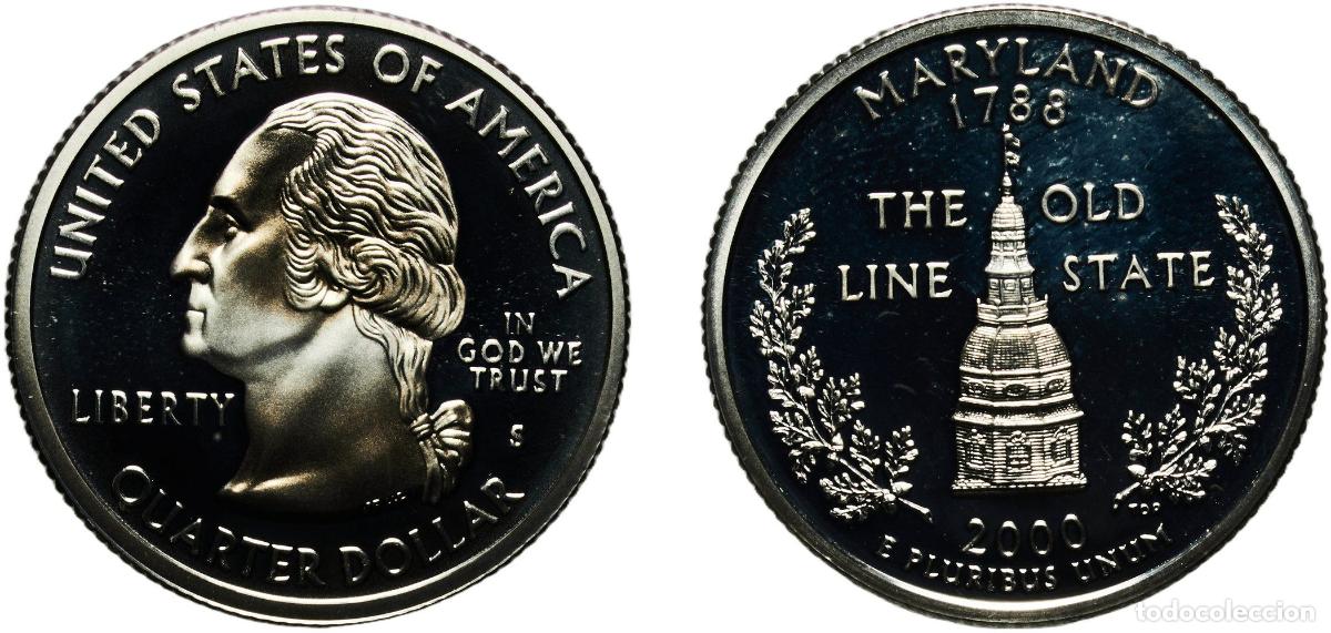 Monedas antiguas de Am&eacute;rica: United States 2000 S &frac14; Dollar &rdquo;Washington Quarter&rdquo; (Maryland - Silver Proof) Silver (.900) San Fran