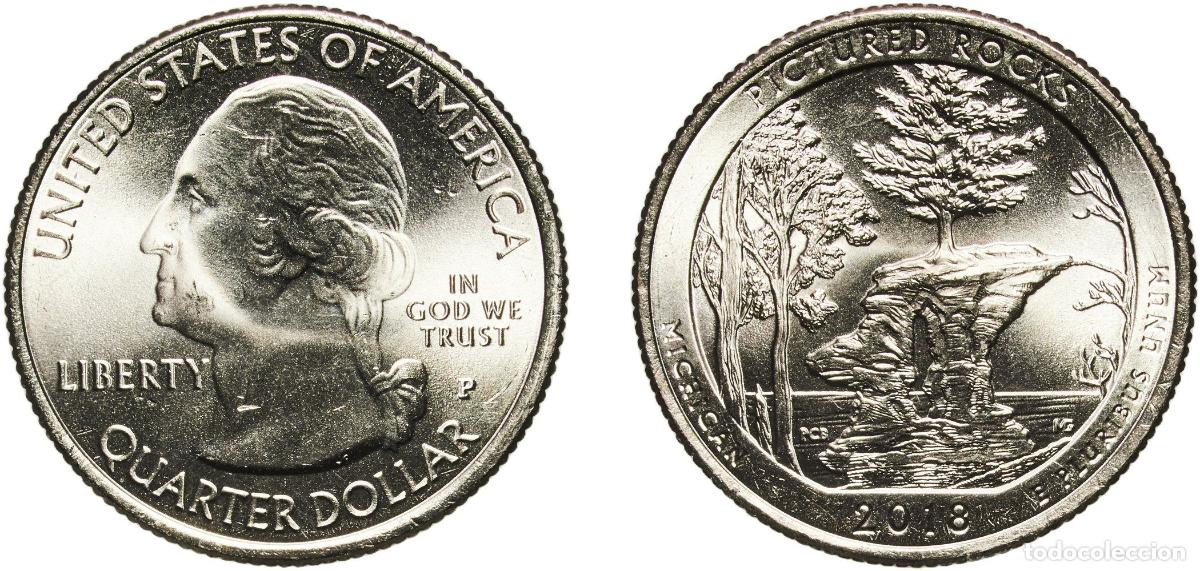 Monedas antiguas de Am&eacute;rica: United States Federal republic 2018 P &frac14; Dollar &rdquo;Washington Quarter&rdquo; (Pictured Rocks National Lakesh