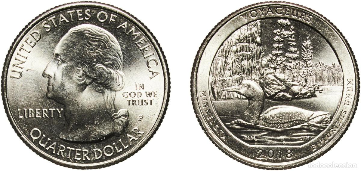Monedas antiguas de Am&eacute;rica: United States 2018 P &frac14; Dollar &rdquo;Washington Quarter&rdquo; (Voyageurs National Park, Minnesota) Copper-nick