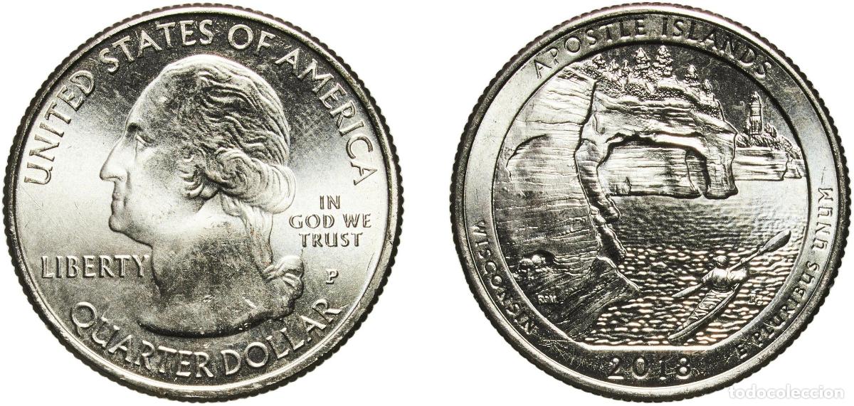 Monedas antiguas de Am&eacute;rica: United States Federal republic 2018 P &frac14; Dollar &rdquo;Washington Quarter&rdquo; (Apostle Islands National Lakes