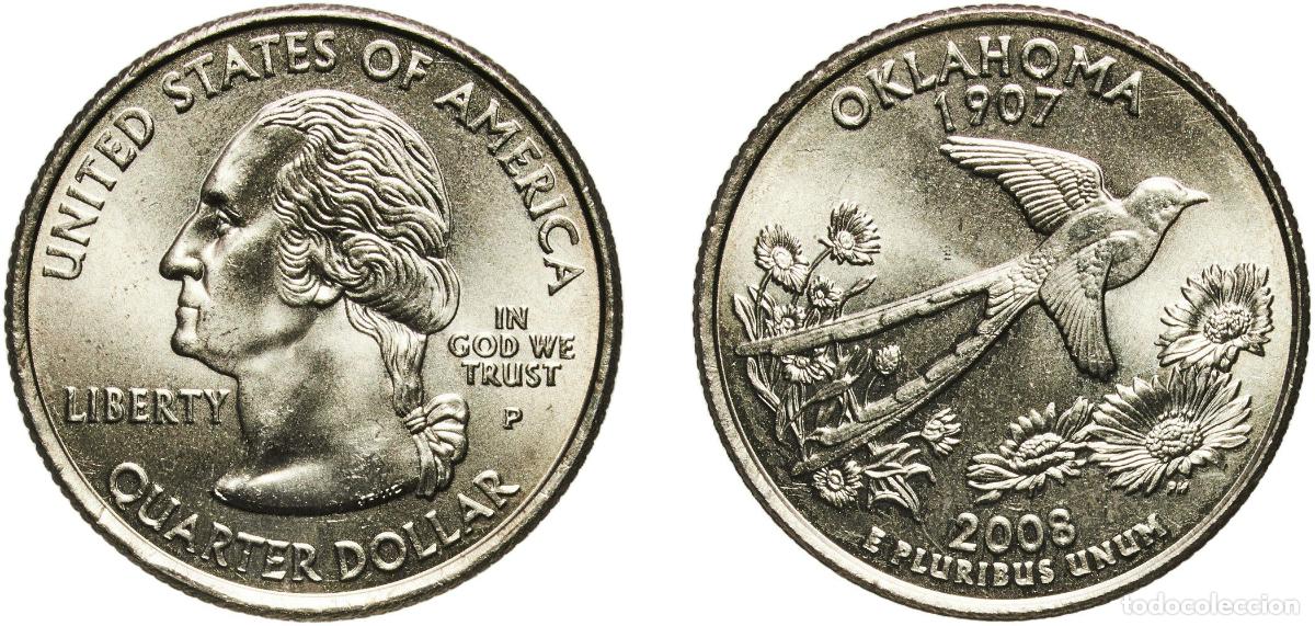 Monedas antiguas de Am&eacute;rica: United States Federal republic 2008 P &frac14; Dollar &rdquo;Washington Quarter&rdquo; (Oklahoma) Copper-nickel clad c