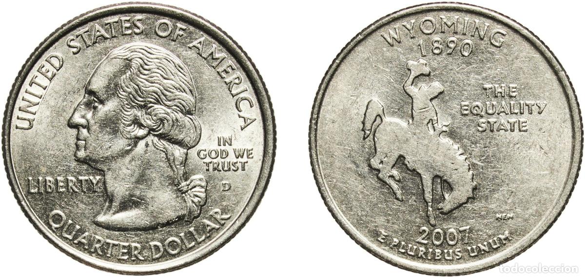 Monedas antiguas de Am&eacute;rica: United States Federal republic 2007 D &frac14; Dollar &rdquo;Washington Quarter&rdquo; (Wyoming) Copper-nickel clad co