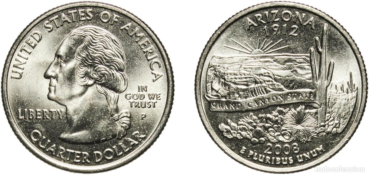Monedas antiguas de Am&eacute;rica: United States Federal republic 2008 P &frac14; Dollar &rdquo;Washington Quarter&rdquo; (Arizona) Copper-nickel clad co