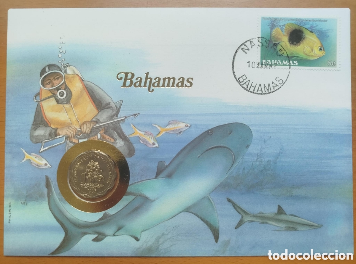Monedas antiguas de Am&eacute;rica: Sobre Numism&aacute;tico Bahamas 1985 - Foto 1
