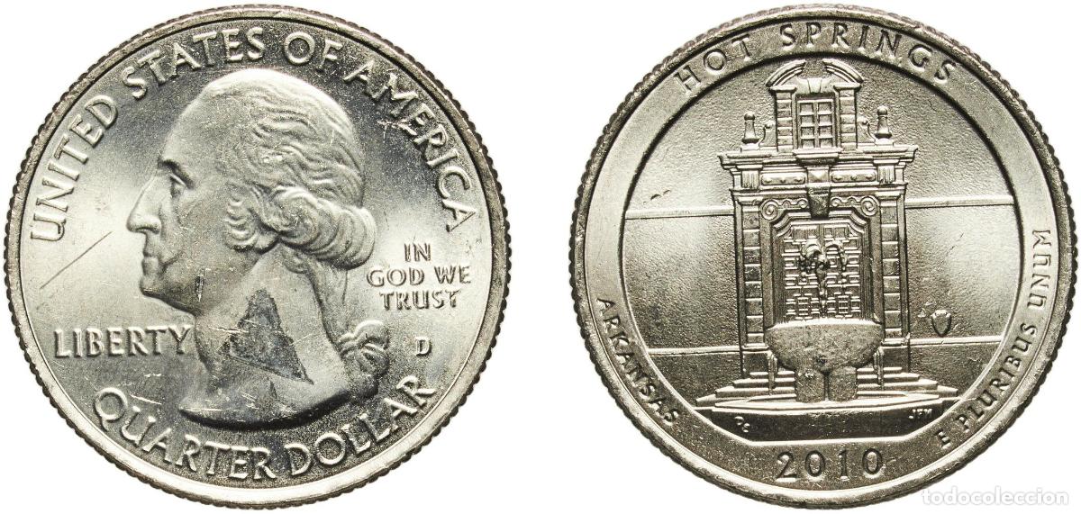 Monedas antiguas de Am&eacute;rica: United States Federal republic 2010 D &frac14; Dollar &rdquo;Washington Quarter&rdquo; (Hot Springs, Arkansas) Copper-