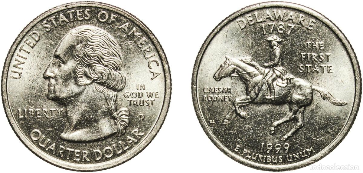Monedas antiguas de Am&eacute;rica: United States Federal republic 1999 D &frac14; Dollar &rdquo;Washington Quarter&rdquo; (Delaware) Copper-nickel clad c
