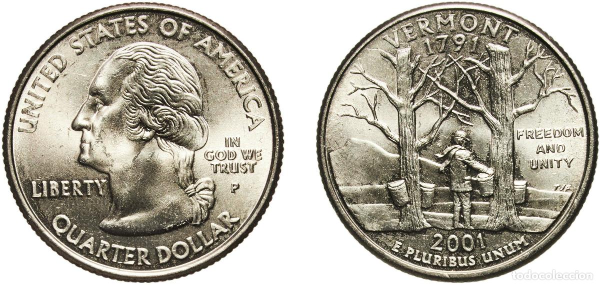 Old Coins of America: United States Federal republic 2001 P &frac14; Dollar &rdquo;Washington Quarter&rdquo; (Vermont) Copper-nickel clad co