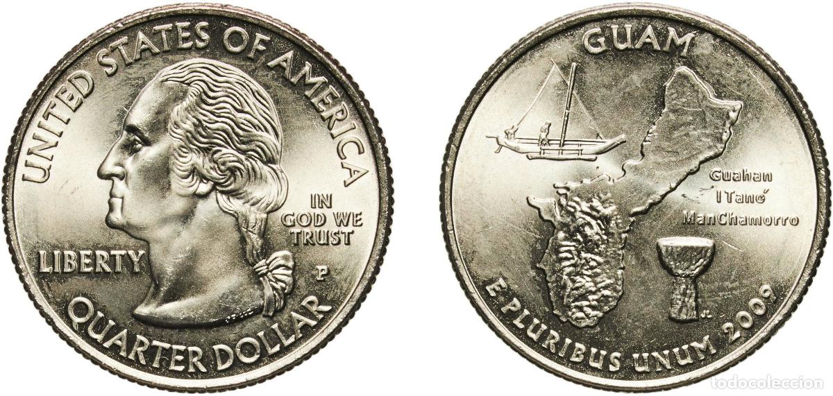 Monedas antiguas de Am&eacute;rica: United States Federal republic 2009 P &frac14; Dollar &rdquo;Washington Quarter&rdquo; (Guam) Copper-nickel clad coppe