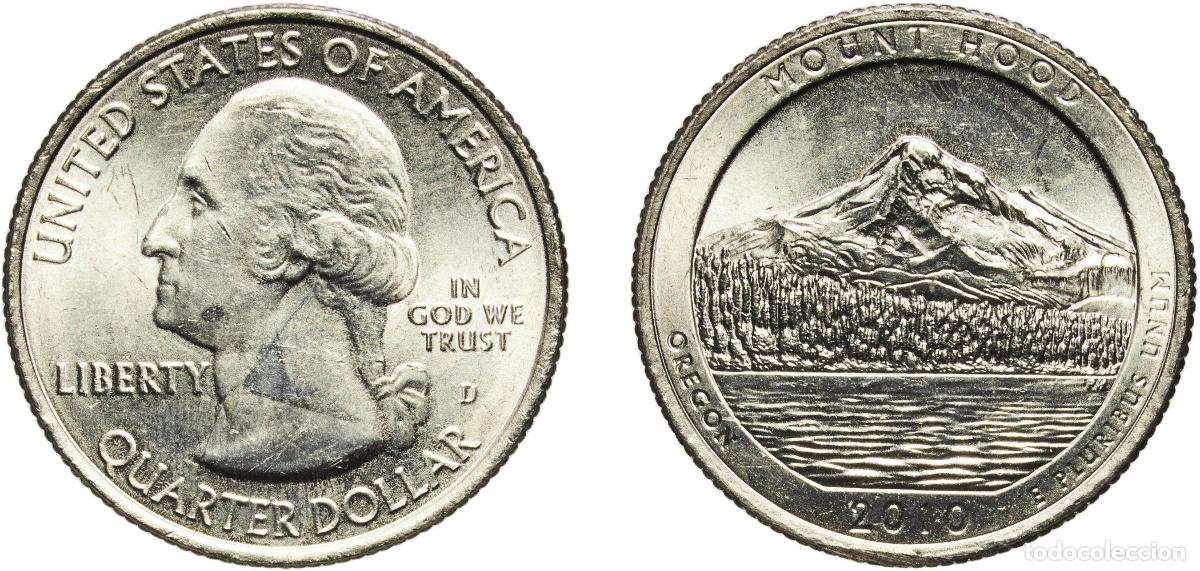 Monedas antiguas de Am&eacute;rica: United States Federal republic 2010 D &frac14; Dollar &rdquo;Washington Quarter&rdquo; (Mount Hood, Oregon) Copper-nic