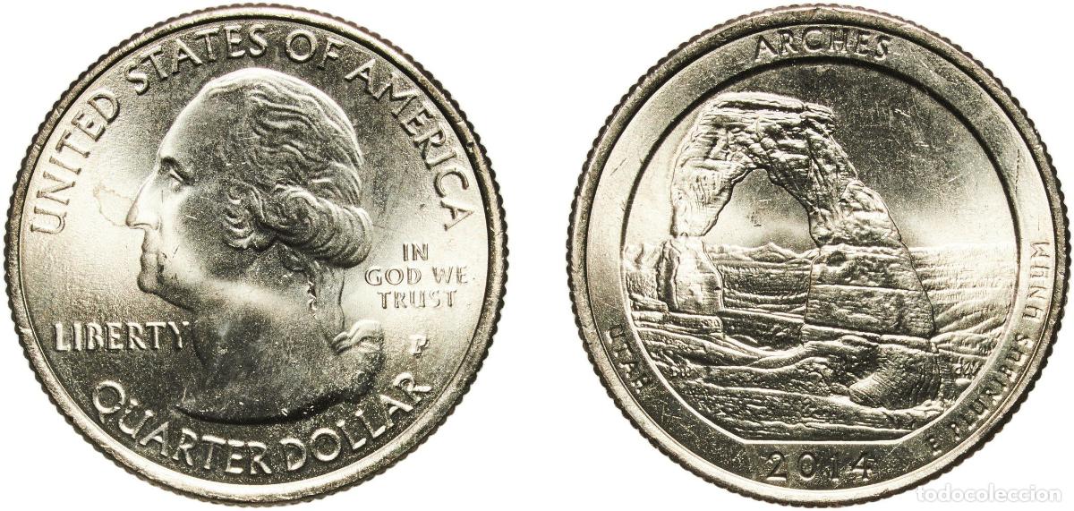 Monedas antiguas de Am&eacute;rica: United States Federal republic 2014 P &frac14; Dollar &rdquo;Washington Quarter&rdquo; (Arches National Park, Utah) Co