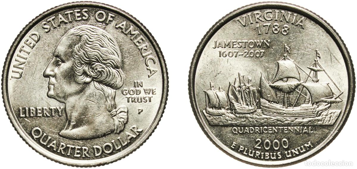 Monedas antiguas de Am&eacute;rica: United States Federal republic 2000 P &frac14; Dollar &rdquo;Washington Quarter&rdquo; (Virginia) Copper-nickel clad c