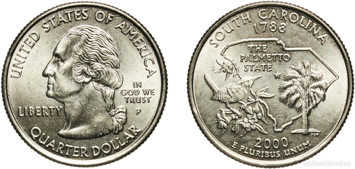 Monedas antiguas de Am&eacute;rica: United States Federal republic 2000 P &frac14; Dollar &rdquo;Washington Quarter&rdquo; (South Carolina) Copper-nickel