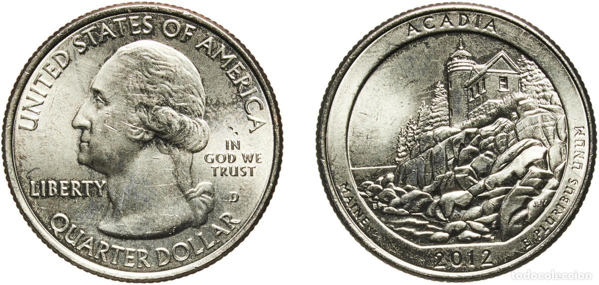 Monedas antiguas de Am&eacute;rica: United States Federal republic 2012 D &frac14; Dollar &rdquo;Washington Quarter&rdquo; (Acadia National Park, Maine) C