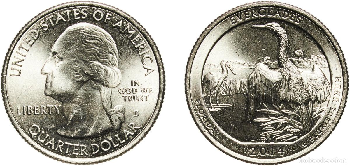 Monedas antiguas de Am&eacute;rica: United States Federal republic 2014 D &frac14; Dollar &rdquo;Washington Quarter&rdquo; (Everglades National Park, Flor