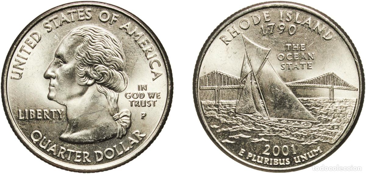 Monedas antiguas de Am&eacute;rica: United States Federal republic 2001 P &frac14; Dollar &rdquo;Washington Quarter&rdquo; (Rhode Island) Copper-nickel cl