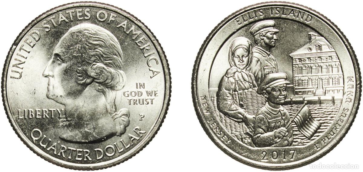 Monedas antiguas de Am&eacute;rica: United States Federal republic 2017 P &frac14; Dollar &rdquo;Washington Quarter&rdquo; (Ellis Island (Statue of Libert