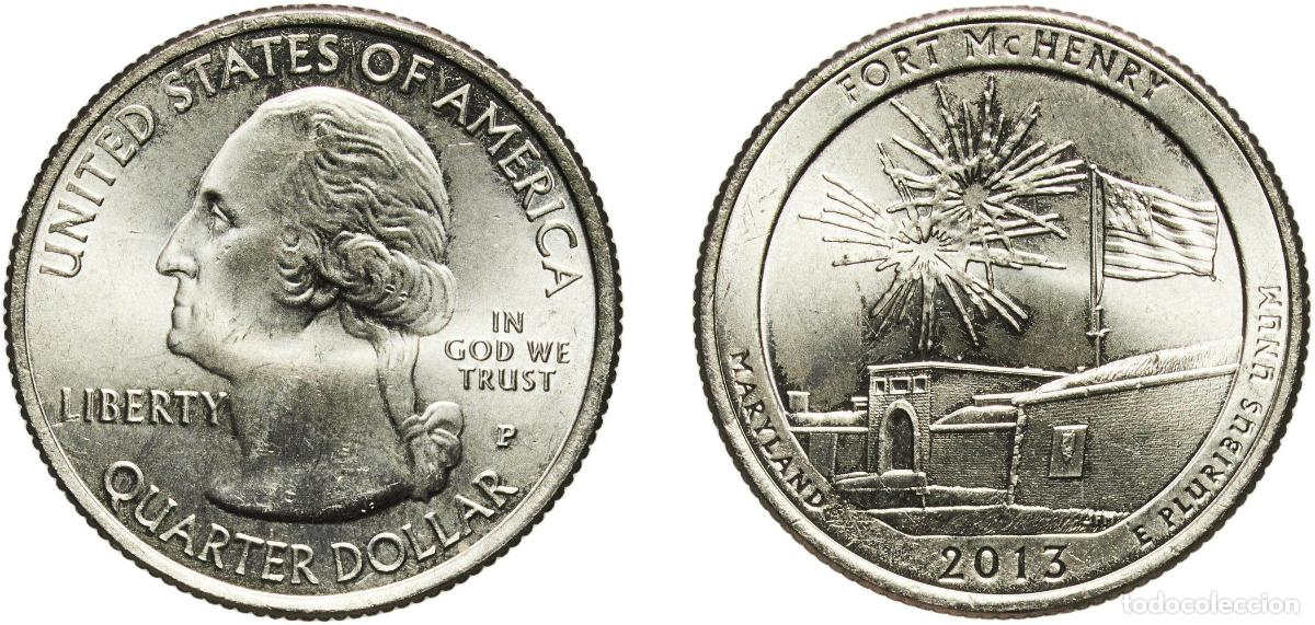 Monedas antiguas de Am&eacute;rica: United States Federal republic 2013 P &frac14; Dollar &rdquo;Washington Quarter&rdquo; (Fort McHenry, Maryland) Copper