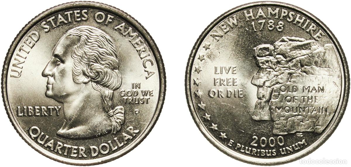 Monedas antiguas de Am&eacute;rica: United States Federal republic 2000 P &frac14; Dollar &rdquo;Washington Quarter&rdquo; (New Hampshire) Copper-nickel c