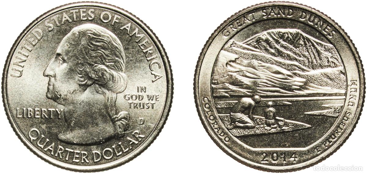 Monedas antiguas de Am&eacute;rica: United States Federal republic 2014 D &frac14; Dollar &rdquo;Washington Quarter&rdquo; (Great Sand Dunes, Colorado) Co