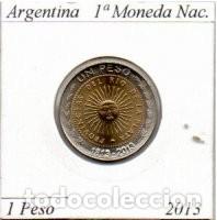 Monedas antiguas de Am&eacute;rica: ARGENTINA 2013, 1 PESO, BIMETALICA, PRIMERA MONEDA NACIONAL, SC, 2 FOTOS