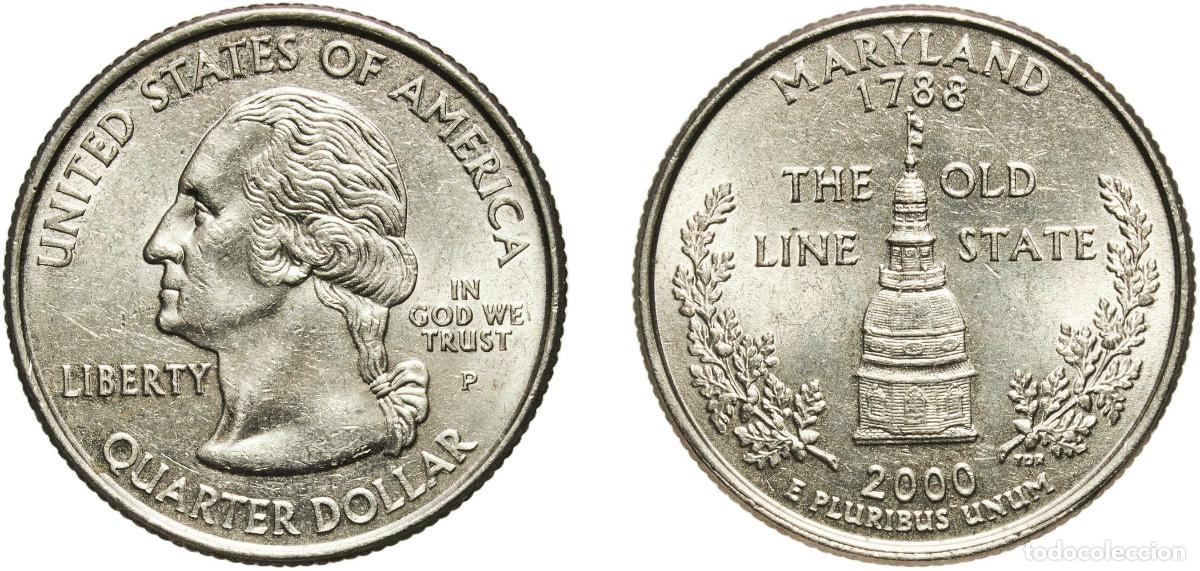 Monedas antiguas de Am&eacute;rica: United States Federal republic 2000 P &frac14; Dollar &rdquo;Washington Quarter&rdquo; (Maryland) Copper-nickel clad c