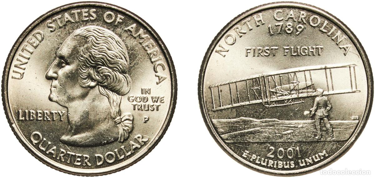 Monedas antiguas de Am&eacute;rica: United States Federal republic 2001 P &frac14; Dollar &rdquo;Washington Quarter&rdquo; (North Carolina) Copper-nickel