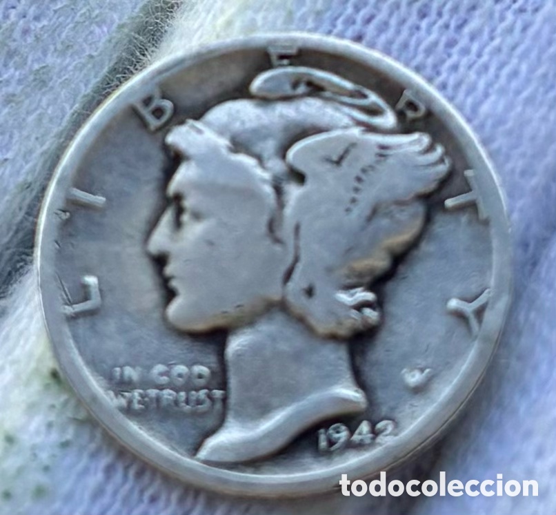 Monedas antiguas de Am&eacute;rica: Moneda PLATA USA 1 Dime 1942. Estados Unidos EEUU