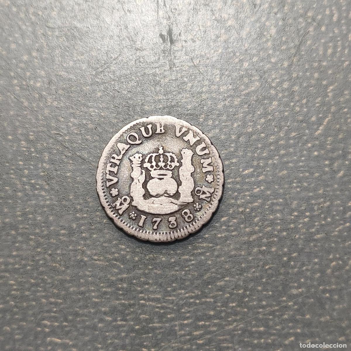 Monedas antiguas de Am&eacute;rica: MEXICO FELIPE V 1/2 REAL 1738 MF COLUMNARIO MBC-
