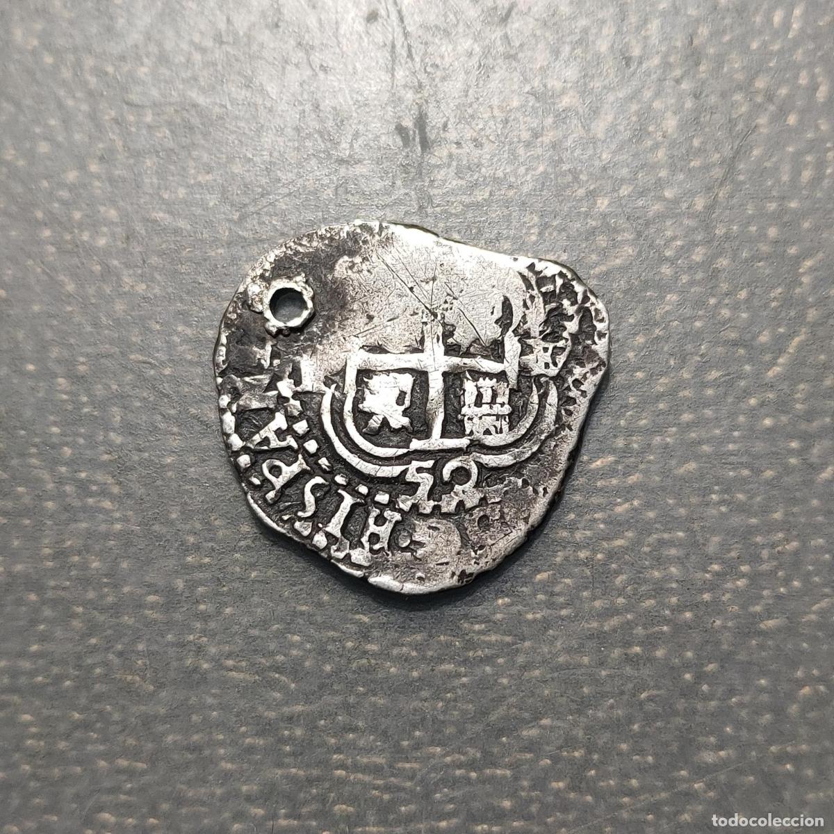 Monedas antiguas de Am&eacute;rica: BOLIVIA POTOSI FELIPE IV 1 REAL 1652 3 FECHAS LEIBLES AGUJERO HOLED 3,44g