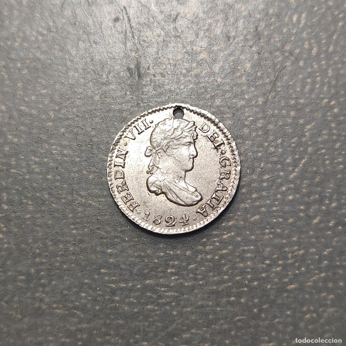 Monedas antiguas de Am&eacute;rica: BOLIVIA POTOSI FERDINANDO VII 1/2 REAL 1824 AGUJERO PERO CONSERVACION ALTA