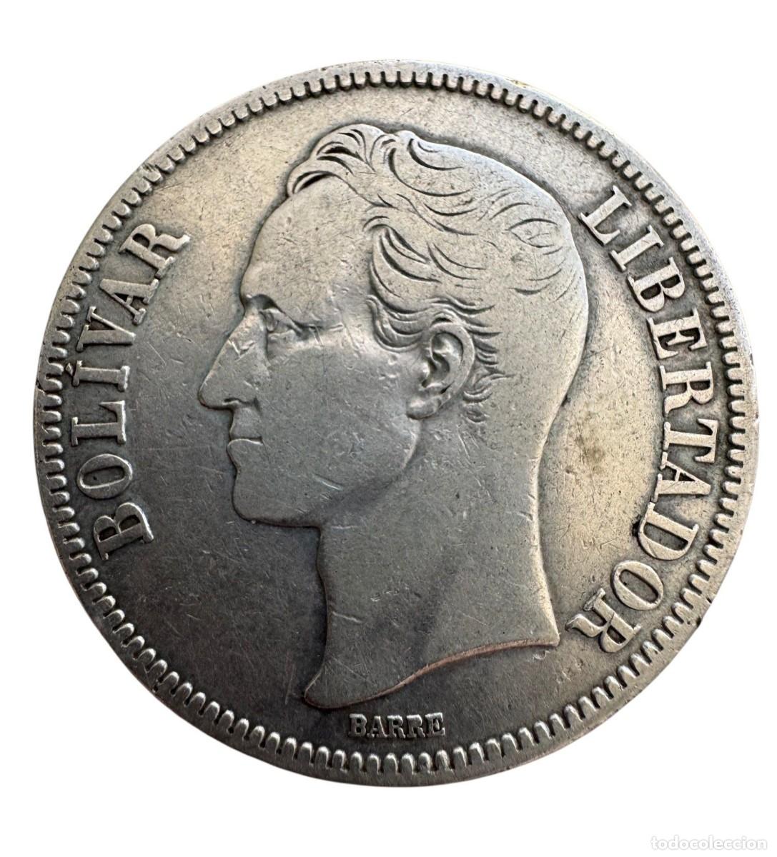 Old Coins of America: Venezuela. 5 Bol&iacute;vares 1936 Ag MBC/VF