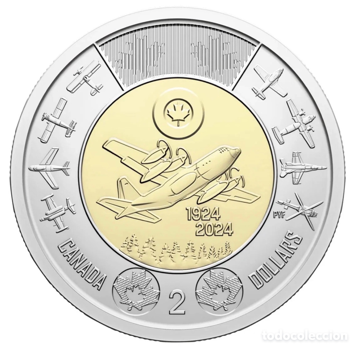 Monedas antiguas de Am&eacute;rica: Moneda CANAD&Aacute; 2 D&oacute;lares 2024 SC. 100 Aniversario Fuerza A&eacute;rea. Dollars