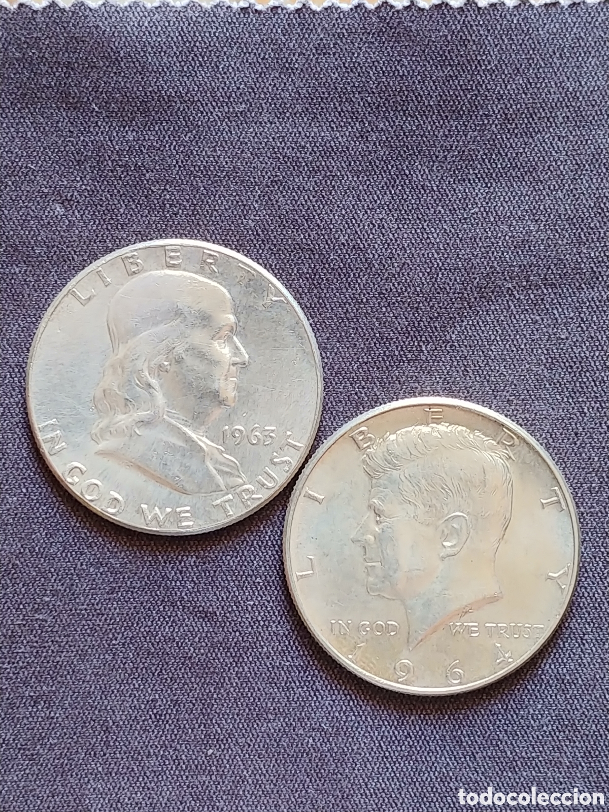 Monedas antiguas de Am&eacute;rica: Estados Unidos, Half Dollar 1963 y 1964, Ag .900 mls.