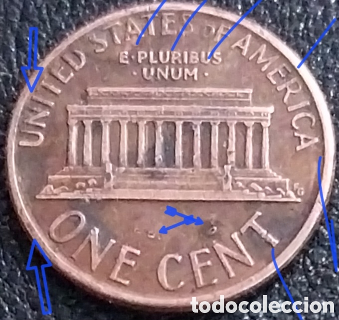 Monedas antiguas de Am&eacute;rica: Centavo USA 1988 Error Cu&ntilde;o Duplicado Rotura y Rebote Canto (
