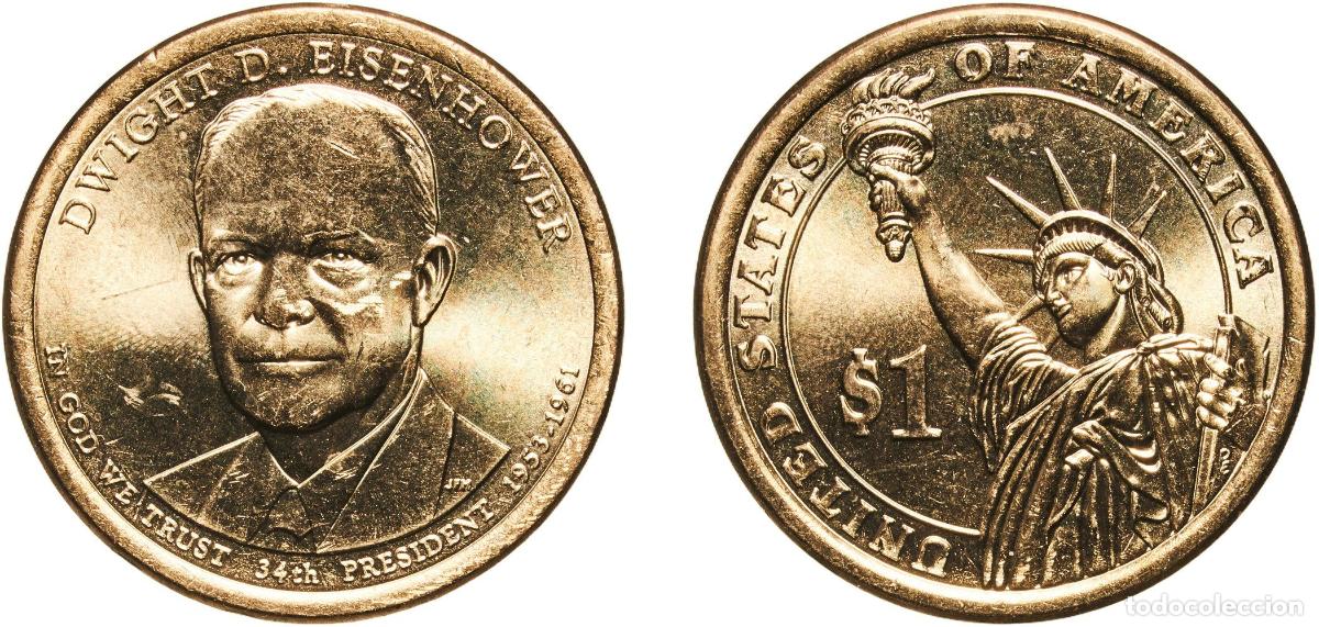 Monedas antiguas de Am&eacute;rica: United States Federal republic 2015 D 1 Dollar (Dwight D. Eisenhower) Manganese brass clad copper D