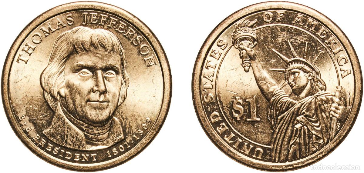 Monedas antiguas de Am&eacute;rica: United States Federal republic 2007 D 1 Dollar (Thomas Jefferson) Manganese brass clad copper Denve